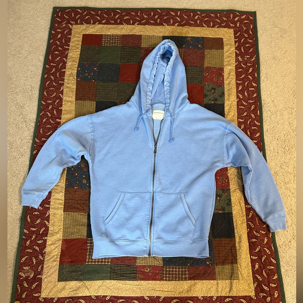 Aeropostale Light Blue Zip-Up Hoodie - Junior Size Small